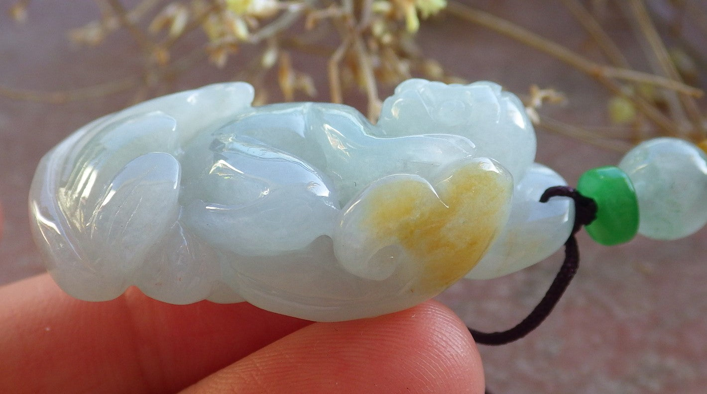 Certified Green Yellow Burma 100% Natural A Jade jadeite Pendant Monkey Coin Ruyi Necklace 猴子 642579  TN
