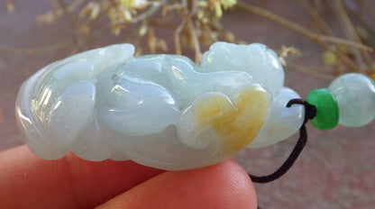 Certified Green Yellow Burma 100% Natural A Jade jadeite Pendant Monkey Coin Ruyi Necklace 猴子 642579  TN