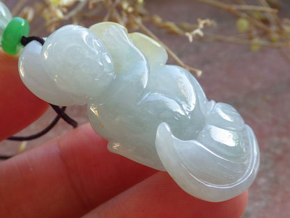 Certified Green Yellow Burma 100% Natural A Jade jadeite Pendant Monkey Coin Ruyi Necklace 猴子 642579  TN