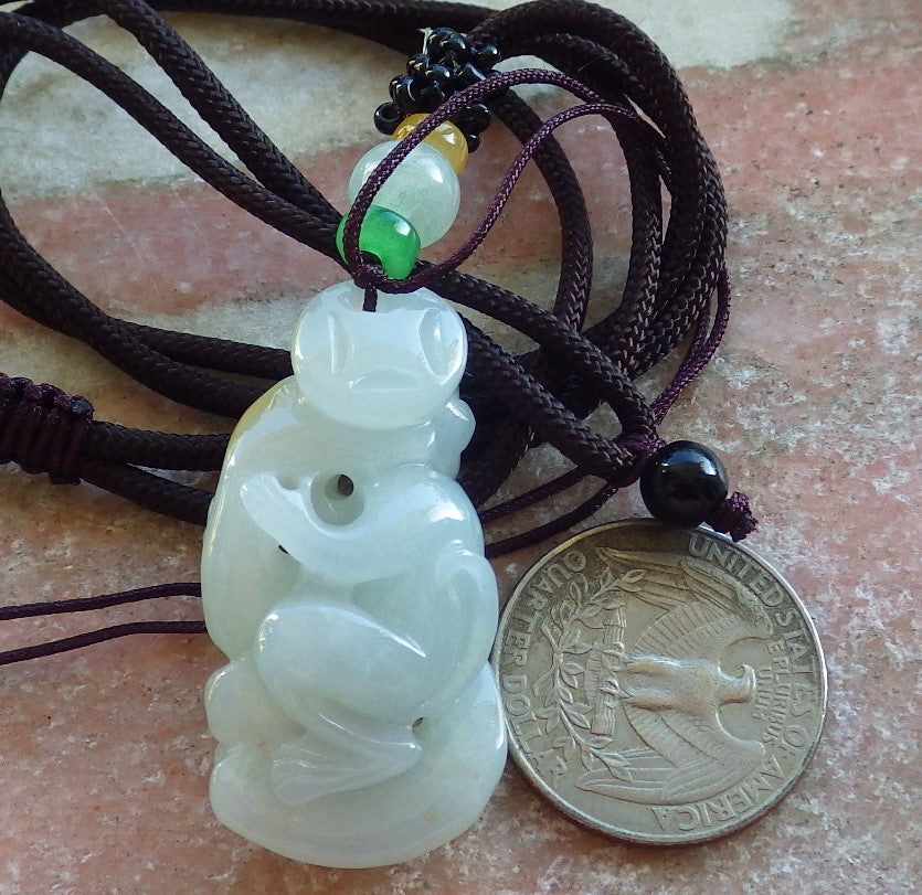 Certified Green Yellow Burma 100% Natural A Jade jadeite Pendant Monkey Coin Ruyi Necklace 猴子 642579  TN
