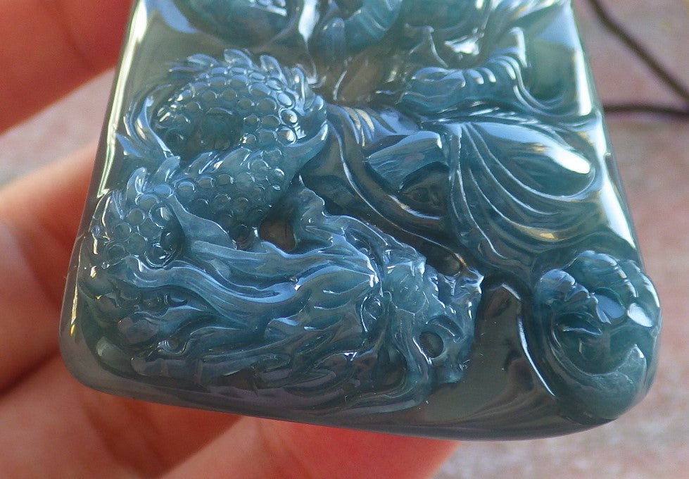 Certified Icy Green Burma 100% Natural A Jade jadeite Pendant Guanyin Kwan Yin Dragon Necklace 观音 642590  TN