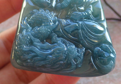 Certified Icy Green Burma 100% Natural A Jade jadeite Pendant Guanyin Kwan Yin Dragon Necklace 观音 642590  TN