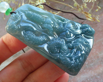 Certified Icy Green Burma 100% Natural A Jade jadeite Pendant Guanyin Kwan Yin Dragon Necklace 观音 642590  TN