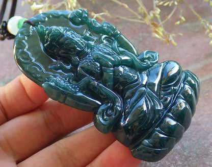 Certified Icy Blue Water Green Burma 100% Natural A Jade jadeite Pendant Guanyin Kwan Yin Lotus Flower Necklace 观音 642601  TN
