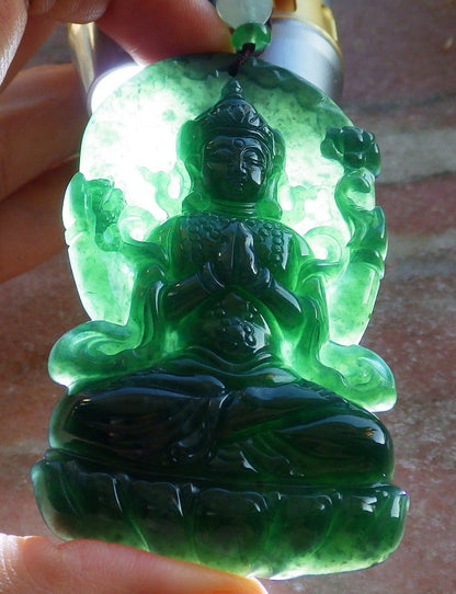 Certified Icy Blue Water Green Burma 100% Natural A Jade jadeite Pendant Guanyin Kwan Yin Lotus Flower Necklace 观音 642601  TN