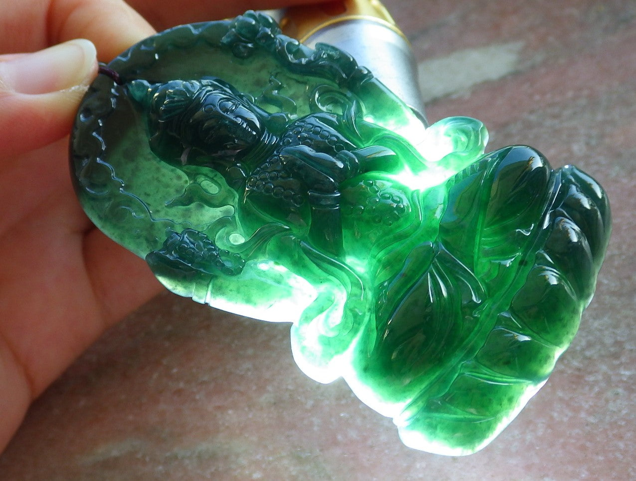 Certified Icy Blue Water Green Burma 100% Natural A Jade jadeite Pendant Guanyin Kwan Yin Lotus Flower Necklace 观音 642601  TN