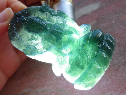 Certified Icy Blue Water Green Burma 100% Natural A Jade jadeite Pendant Guanyin Kwan Yin Lotus Flower Necklace 观音 632612  TN