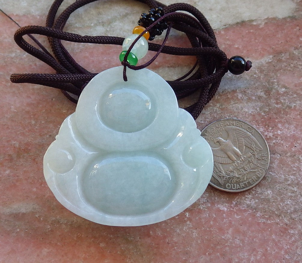 Certified Green Burma 100% Natural A Jade jadeite pendant Happy Buddha God Necklace 开心佛 642622  TN