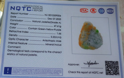 Certified Yellow Green Burma 100% Natural A Jade jadeite Pendant Dragon Phoenix Ruyi Bead Necklace 龙凤 642652  TN