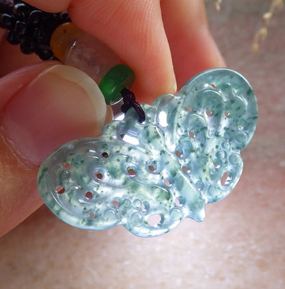 Certified Icy Green Burma 100% Natural A Jade jadeite Pendant Butterfly Neckace 蝴蝶 642671  TN