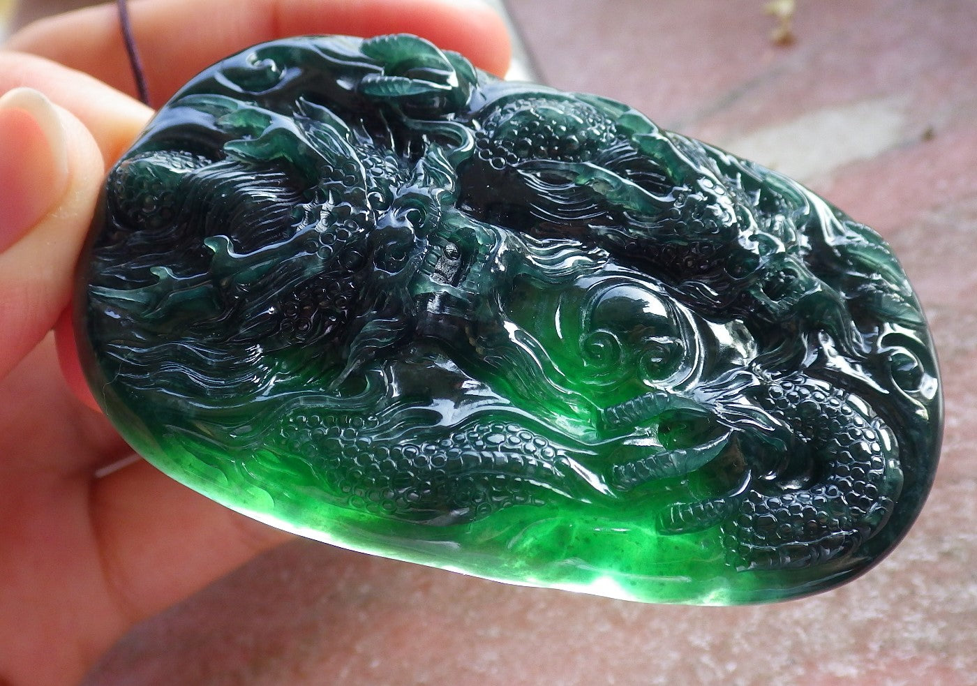 Certified Icy Green Burma 100% Natural A Jade jadeite Pendant Dragon Bead Necklace 生意兴隆 642723  TN