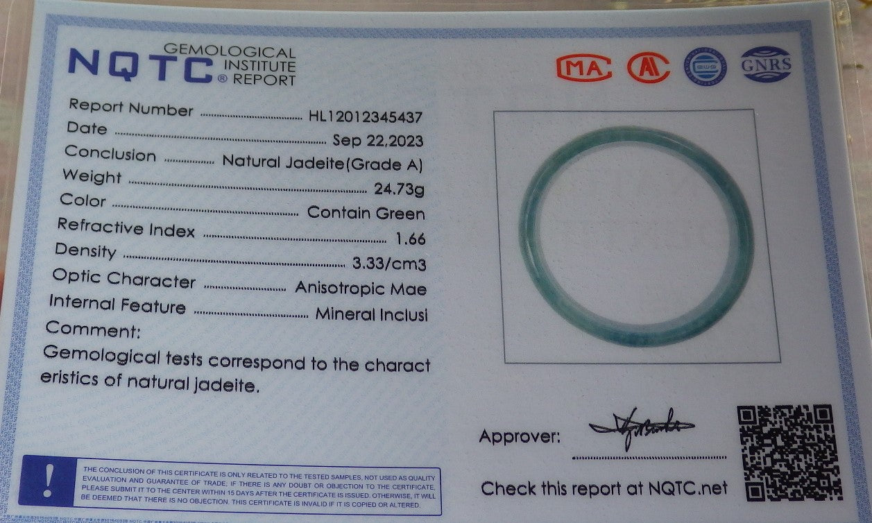 Certified Icy Green Burma 100% Natural A JADE Jadeite Bangle Bracelet 49 mm 手镯 642744 Small Size  TN