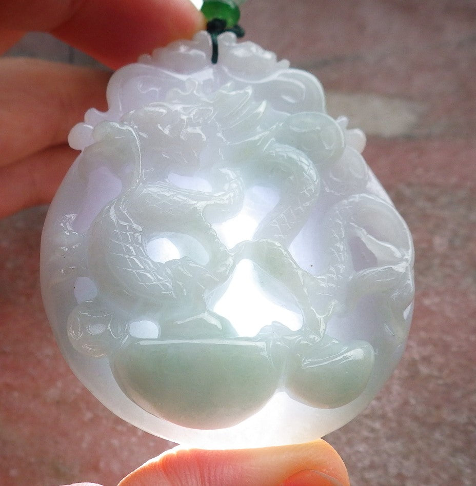 Certified Green Burma 100% Natural A Jade jadeite Pendant Dragon Coin Necklace 生意兴隆 642813  TN
