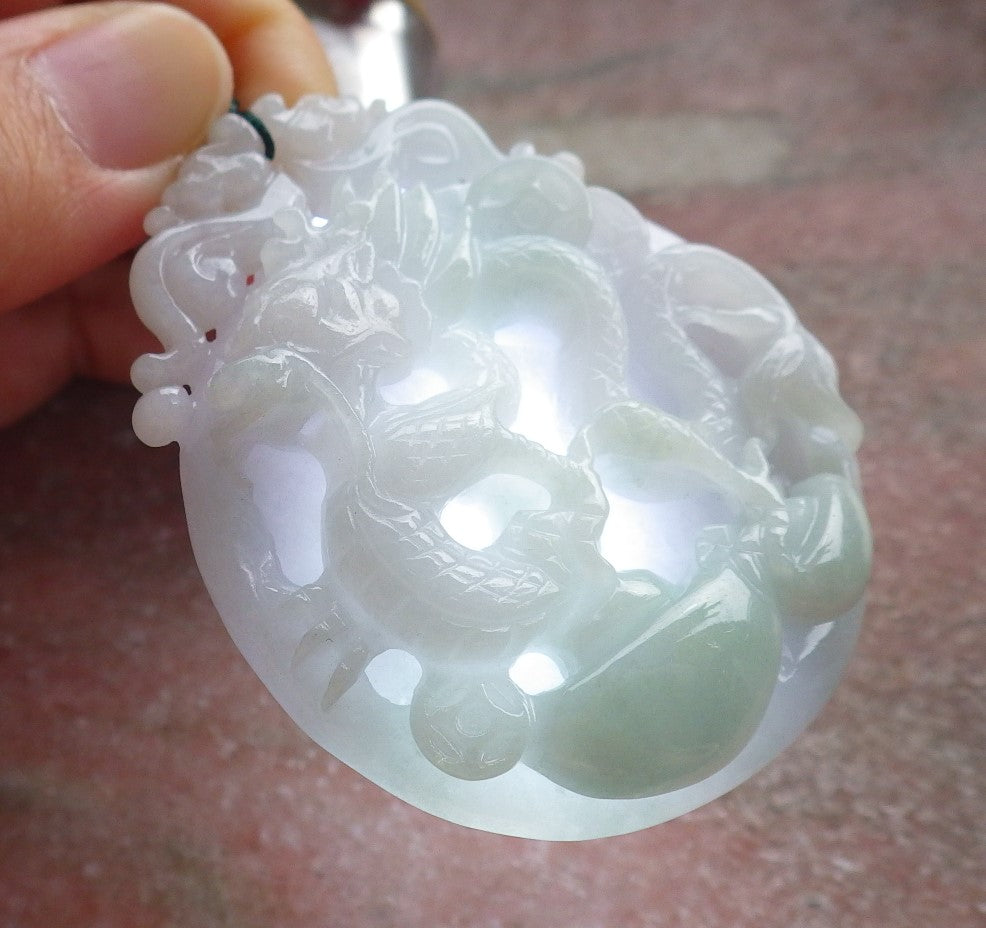Certified Green Burma 100% Natural A Jade jadeite Pendant Dragon Coin Necklace 生意兴隆 642813  TN