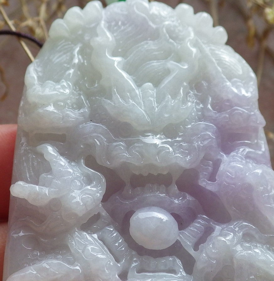 Certified Green Lavender Burma 100% Natural A Jade jadeite Pendant 9 Dragon Spit Bead Necklace 九龙戏珠 642850  TN