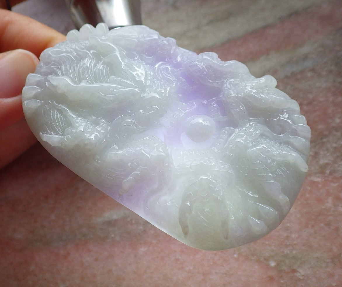 Certified Green Lavender Burma 100% Natural A Jade jadeite Pendant 9 Dragon Spit Bead Necklace 九龙戏珠 642850  TN