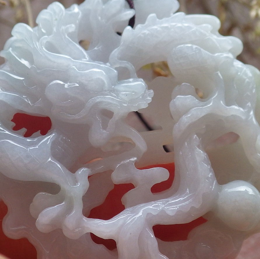 Certified Green Pale Lavender Burma 100% Natural A Jade jadeite Pendant Dragon Necklace 生意兴隆 642882  TN