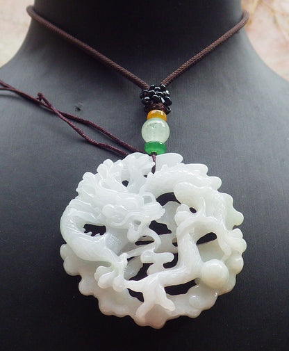 Certified Green Pale Lavender Burma 100% Natural A Jade jadeite Pendant Dragon Necklace 生意兴隆 642882  TN