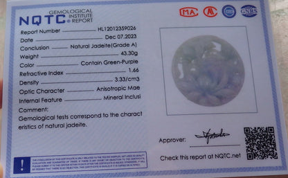 Certified Green Pale Lavender Burma 100% Natural A Jade jadeite Pendant Phoenix Bird Lotus Flower Necklace 鸟语花香 642891  TN