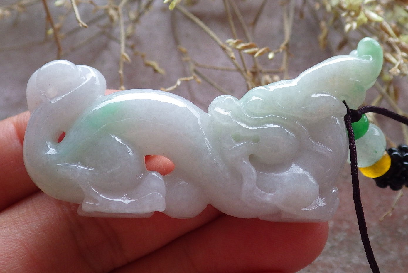 Certified Green Burma 100% Natural A Jade jadeite Pendant Dragon Pi Xiu Bead Necklace 风水貔貅 642899  TN