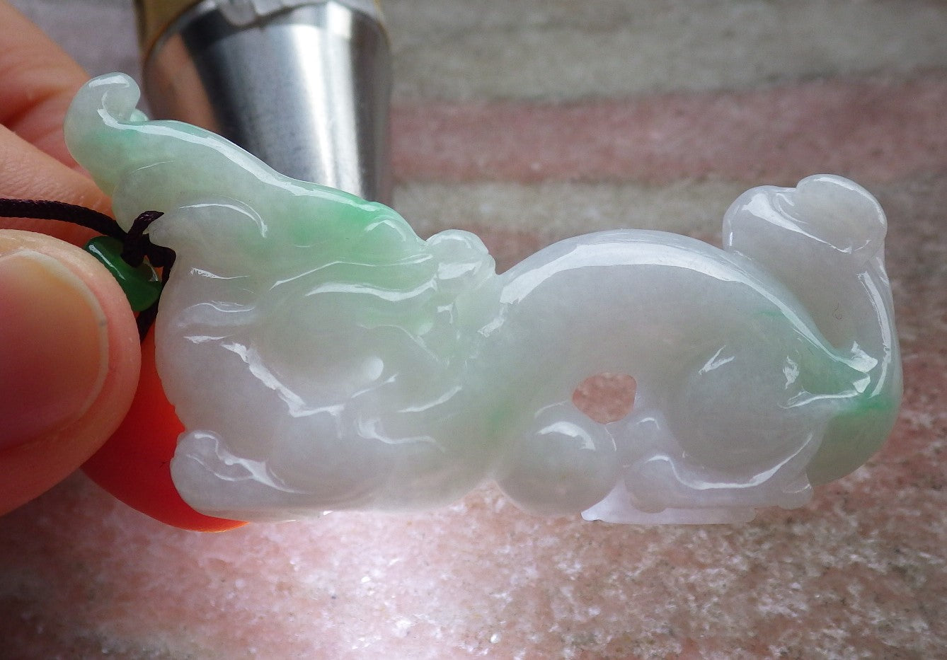 Certified Green Burma 100% Natural A Jade jadeite Pendant Dragon Pi Xiu Bead Necklace 风水貔貅 642899  TN