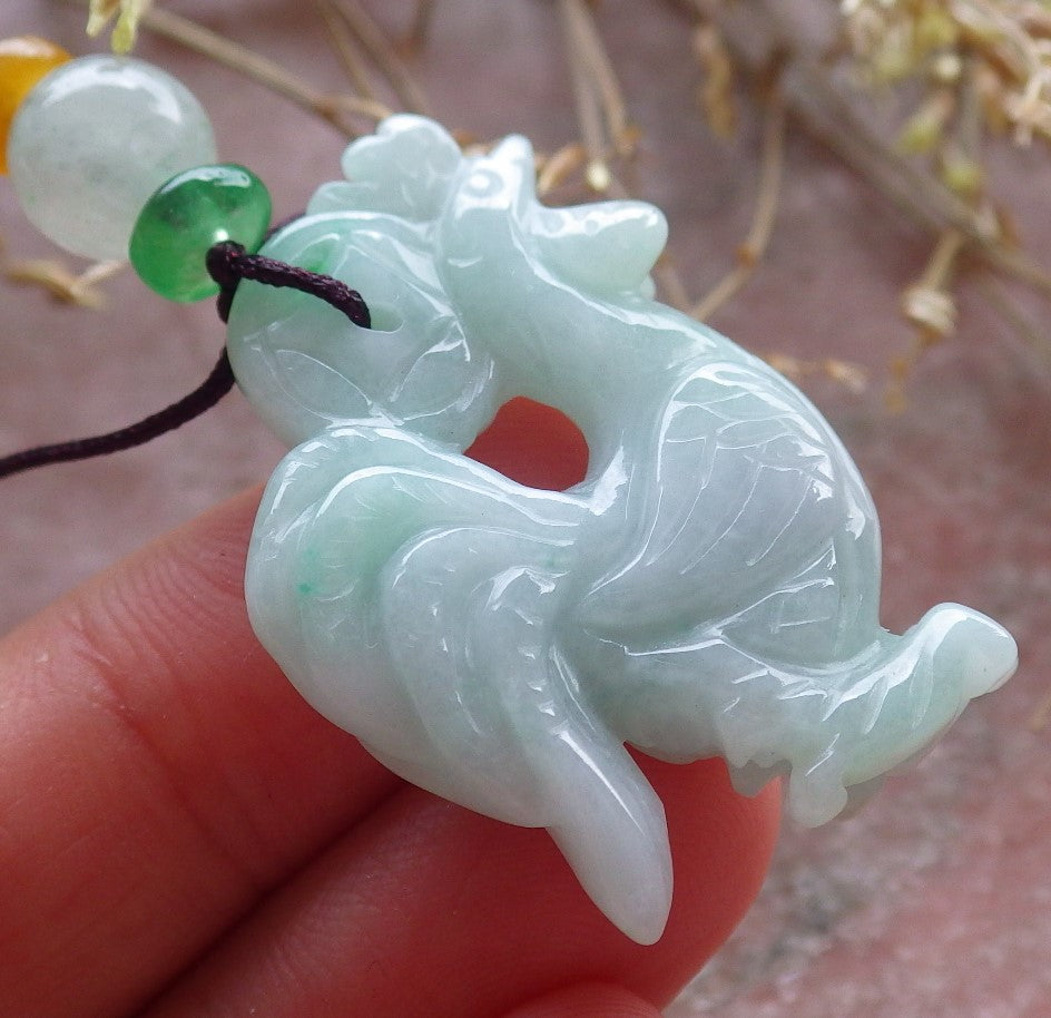 Certified Green Burma 100% Natural A Jade jadeite Pendant Rooster Phoenix Coin Necklace 招财鸡 642936  TN