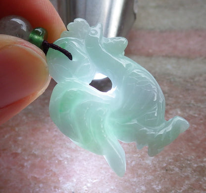 Certified Green Burma 100% Natural A Jade jadeite Pendant Rooster Phoenix Coin Necklace 招财鸡 642936  TN