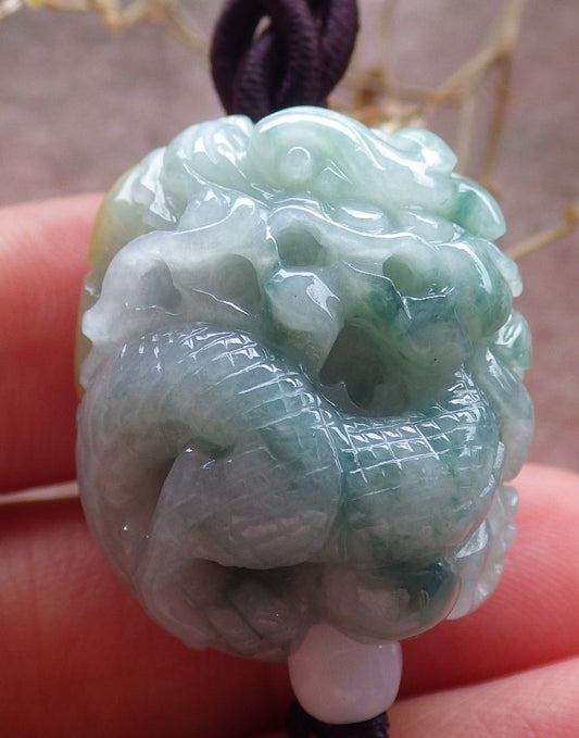 Certified Yellow Green Burma 100% Natural A Jade jadeite Pendant Dragon Bead Necklace 生意兴隆 642971  TN