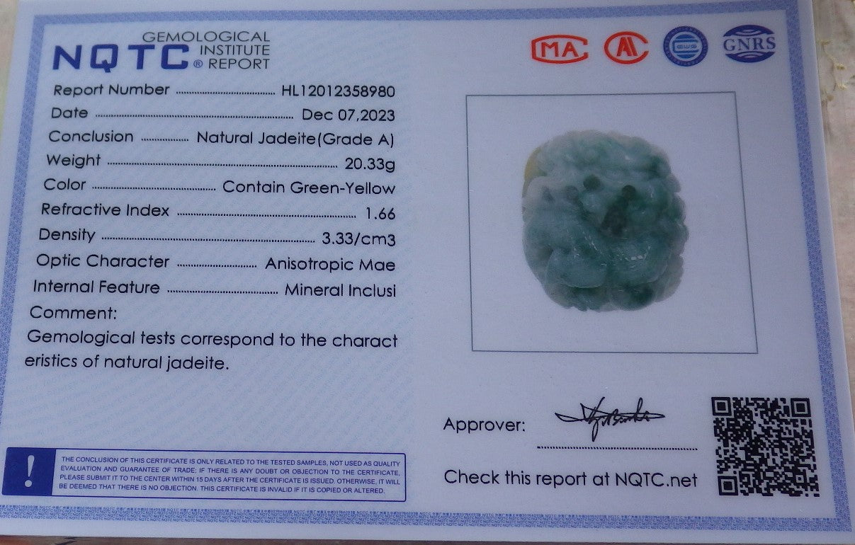 Certified Yellow Green Burma 100% Natural A Jade jadeite Pendant Dragon Bead Necklace 生意兴隆 642971  TN