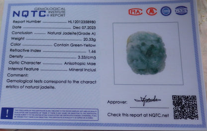 Certified Yellow Green Burma 100% Natural A Jade jadeite Pendant Dragon Bead Necklace 生意兴隆 642971  TN