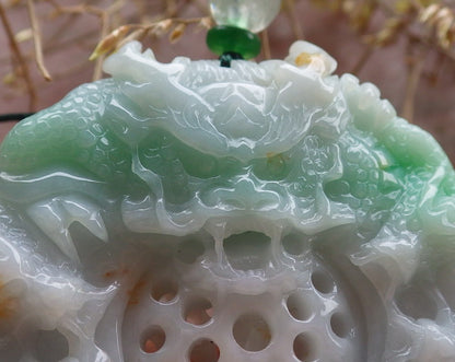 Certified Icy Green Burma 100% Natural A Jade jadeite Pendant 9 Dragon Bead Necklace 九龙戏珠 642989  TN
