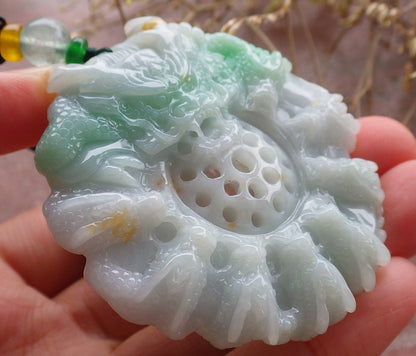 Certified Icy Green Burma 100% Natural A Jade jadeite Pendant 9 Dragon Bead Necklace 九龙戏珠 642989  TN