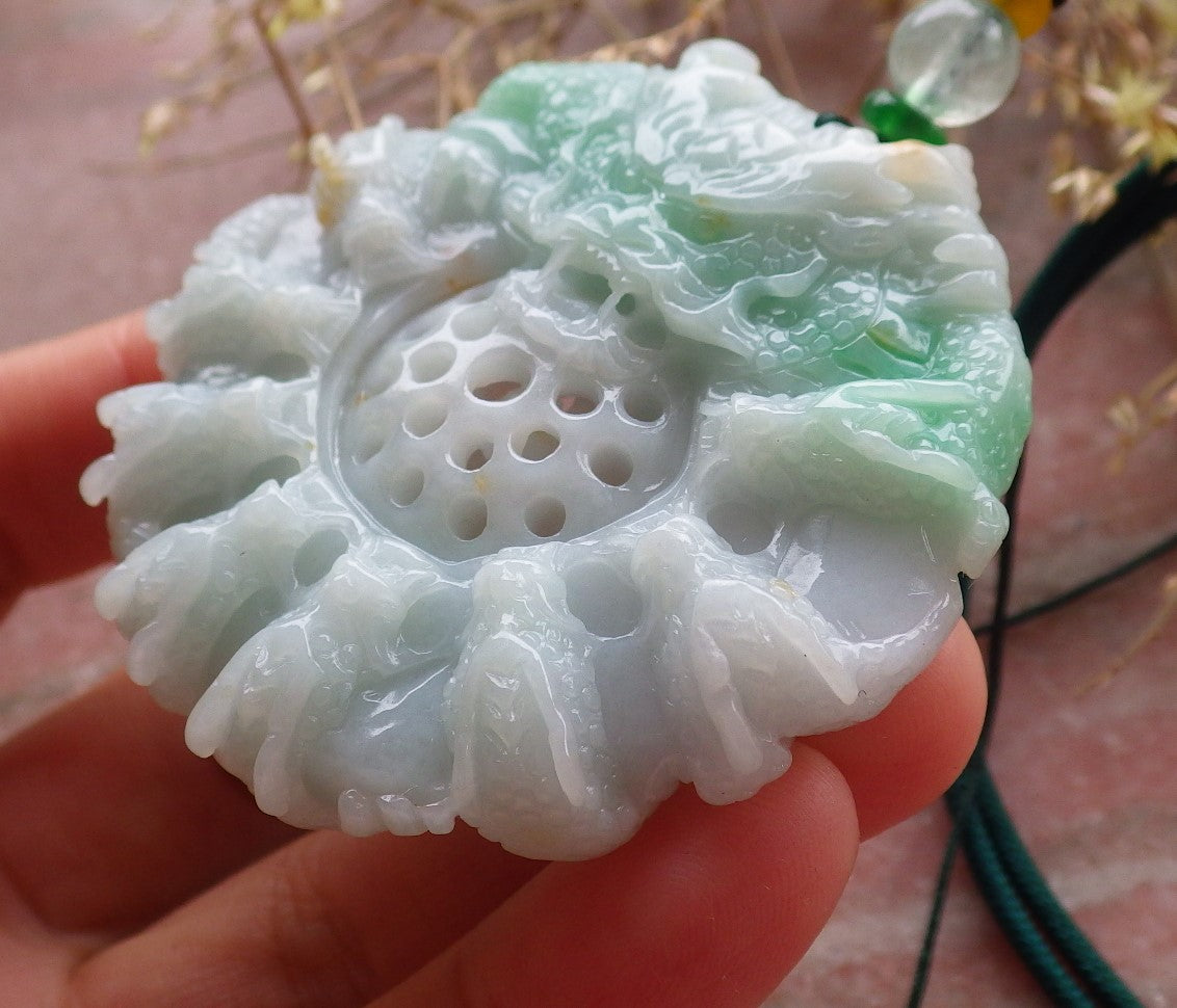Certified Icy Green Burma 100% Natural A Jade jadeite Pendant 9 Dragon Bead Necklace 九龙戏珠 642989  TN