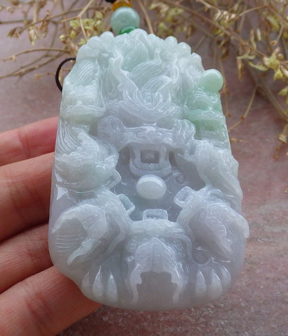 Certified Green Pale Lavender Burma 100% Natural A Jade jadeite Pendant 9 Dragon Bead Necklace 九龙戏珠 643068 TN
