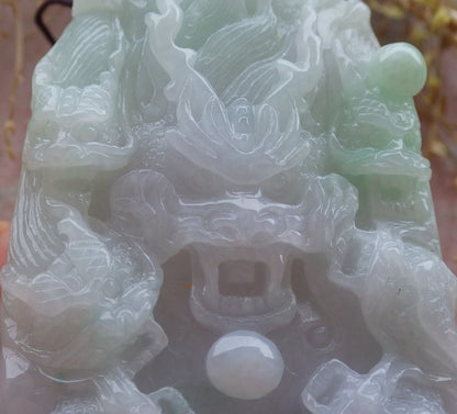 Certified Green Pale Lavender Burma 100% Natural A Jade jadeite Pendant 9 Dragon Bead Necklace 九龙戏珠 643068 TN