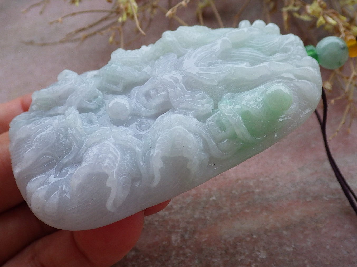 Certified Green Pale Lavender Burma 100% Natural A Jade jadeite Pendant 9 Dragon Bead Necklace 九龙戏珠 643068 TN