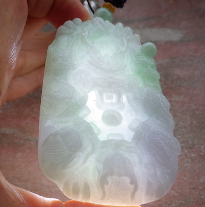 Certified Green Pale Lavender Burma 100% Natural A Jade jadeite Pendant 9 Dragon Bead Necklace 九龙戏珠 643068 TN