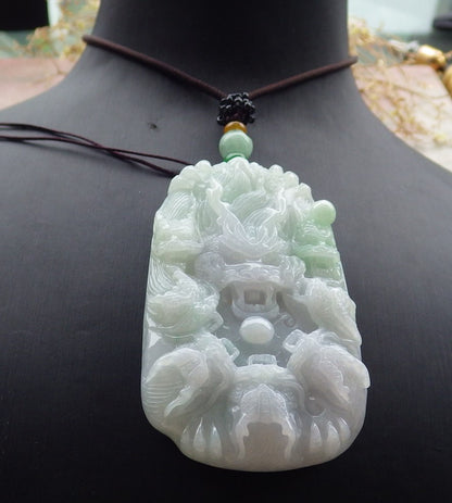 Certified Green Pale Lavender Burma 100% Natural A Jade jadeite Pendant 9 Dragon Bead Necklace 九龙戏珠 643068 TN