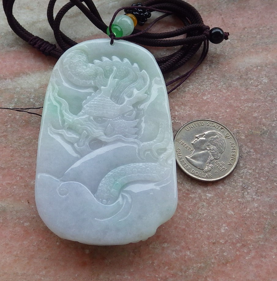 Certified Green Pale Lavender Burma 100% Natural A Jade jadeite Pendant 9 Dragon Bead Necklace 九龙戏珠 643068 TN
