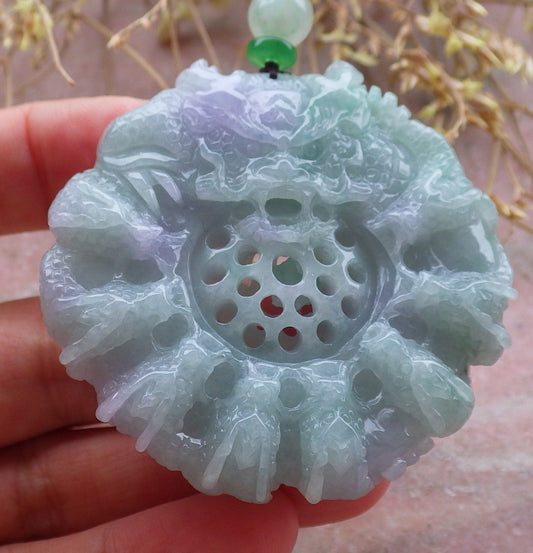 Certified Lavender Green Burma 100% Natural A Jade jadeite Pendant 9 Dragon Bead Necklace 九龙戏珠 643083  TN