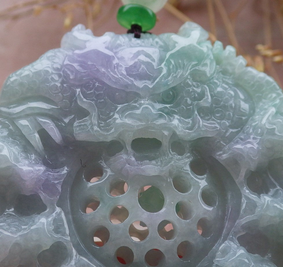 Certified Lavender Green Burma 100% Natural A Jade jadeite Pendant 9 Dragon Bead Necklace 九龙戏珠 643083  TN