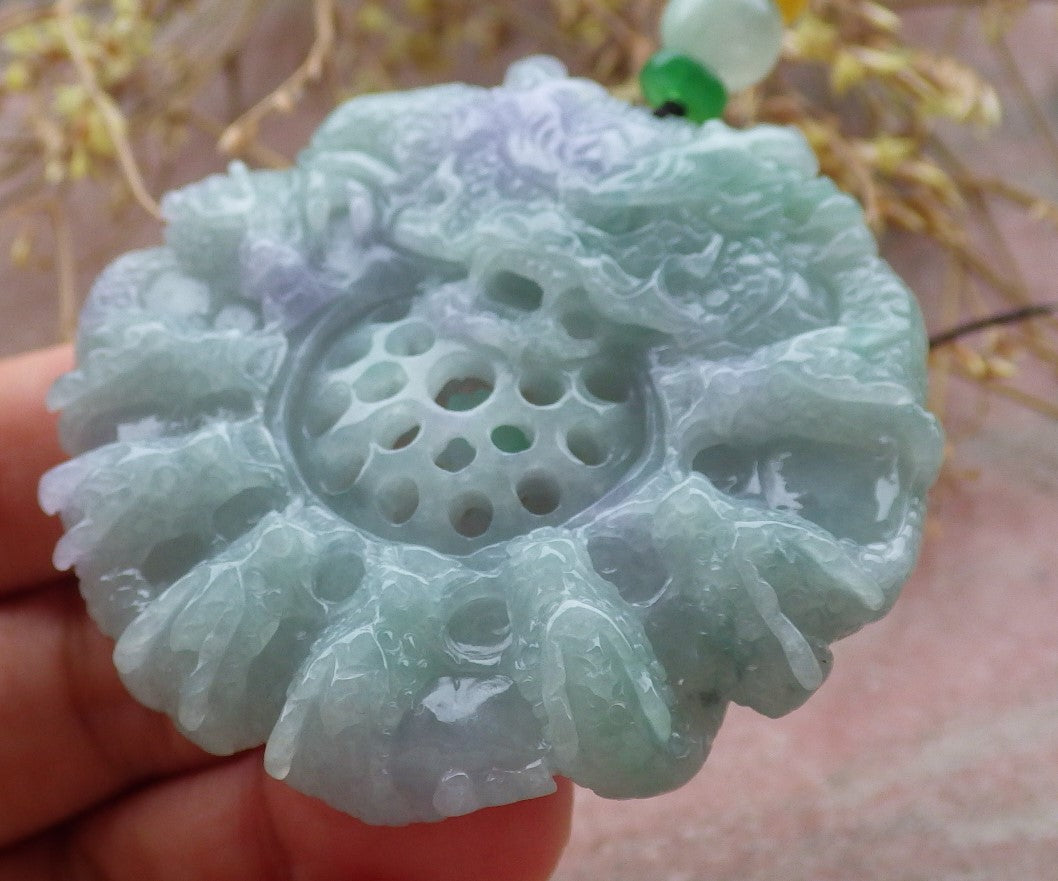 Certified Lavender Green Burma 100% Natural A Jade jadeite Pendant 9 Dragon Bead Necklace 九龙戏珠 643083  TN