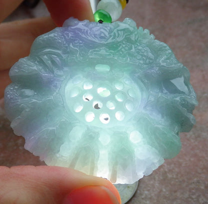 Certified Lavender Green Burma 100% Natural A Jade jadeite Pendant 9 Dragon Bead Necklace 九龙戏珠 643083  TN