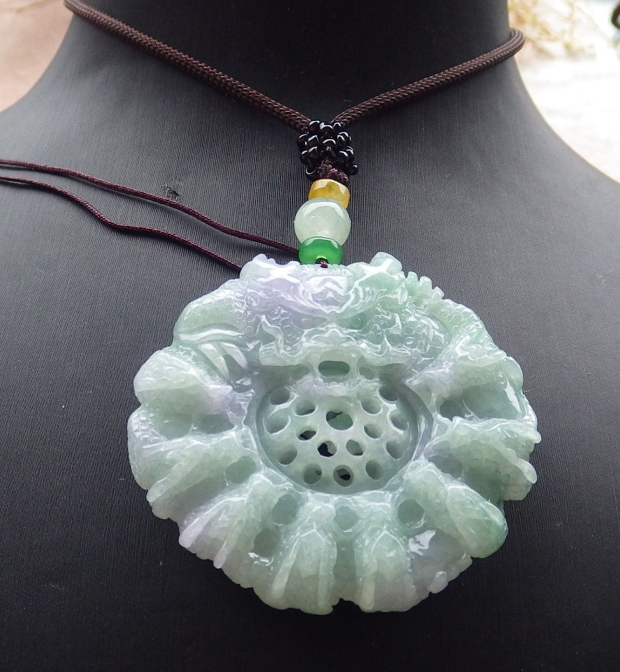 Certified Lavender Green Burma 100% Natural A Jade jadeite Pendant 9 Dragon Bead Necklace 九龙戏珠 643083  TN