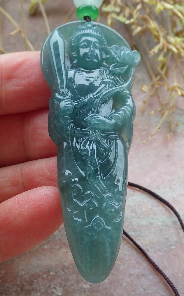 Certified Icy Green Burma 100% Natural A Jade jadeite Pendant Guanyin Kwan Yin Lotus Flower Sword Necklace 观音 643094  TN