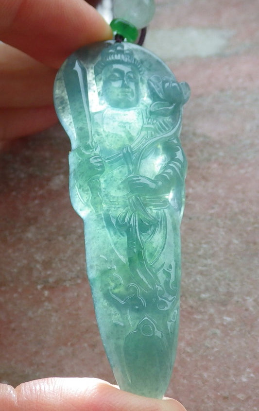 Certified Icy Green Burma 100% Natural A Jade jadeite Pendant Guanyin Kwan Yin Lotus Flower Sword Necklace 观音 643094  TN