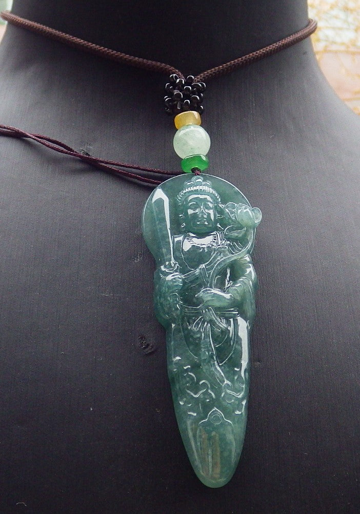 Certified Icy Green Burma 100% Natural A Jade jadeite Pendant Guanyin Kwan Yin Lotus Flower Sword Necklace 观音 643094  TN