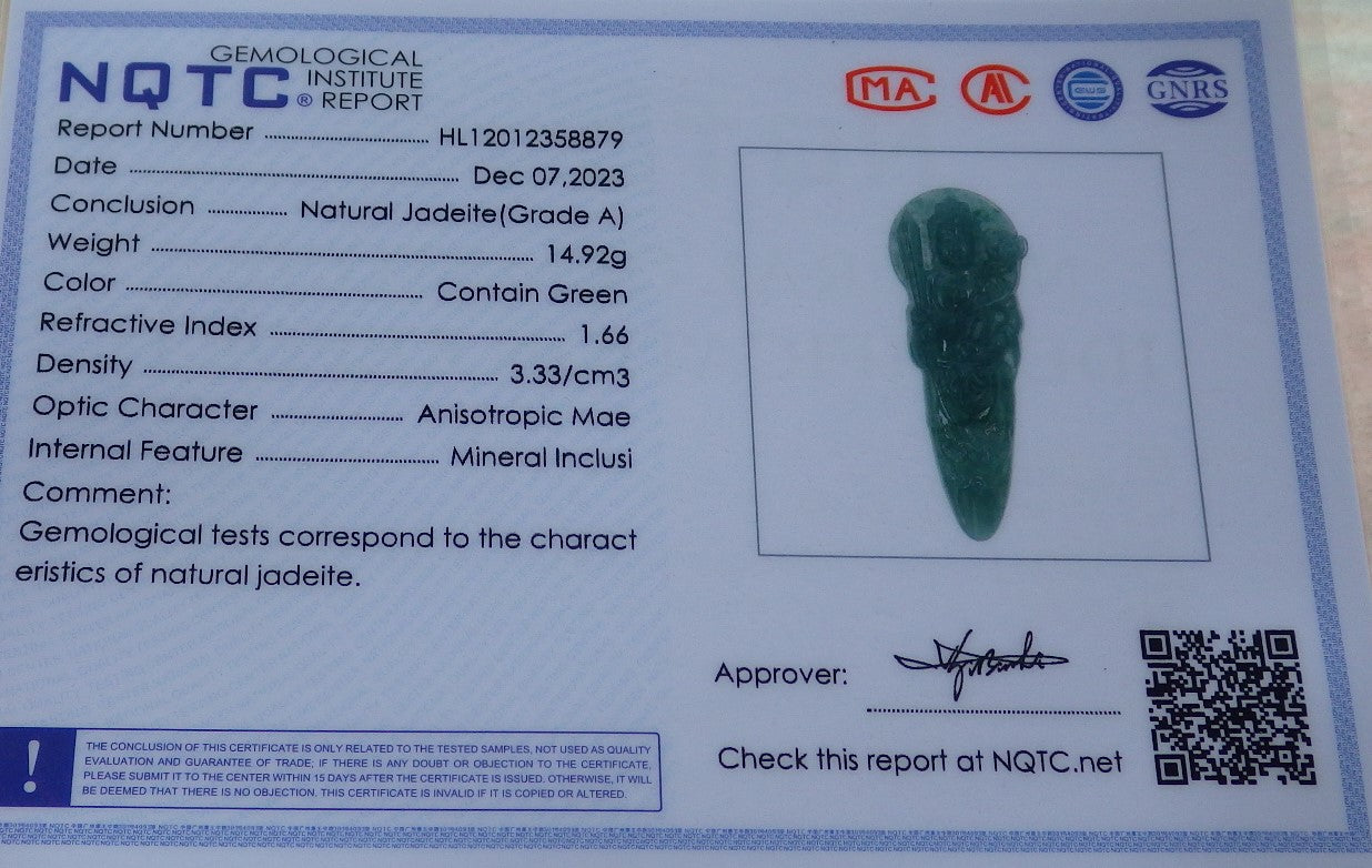 Certified Icy Green Burma 100% Natural A Jade jadeite Pendant Guanyin Kwan Yin Lotus Flower Sword Necklace 观音 643094  TN