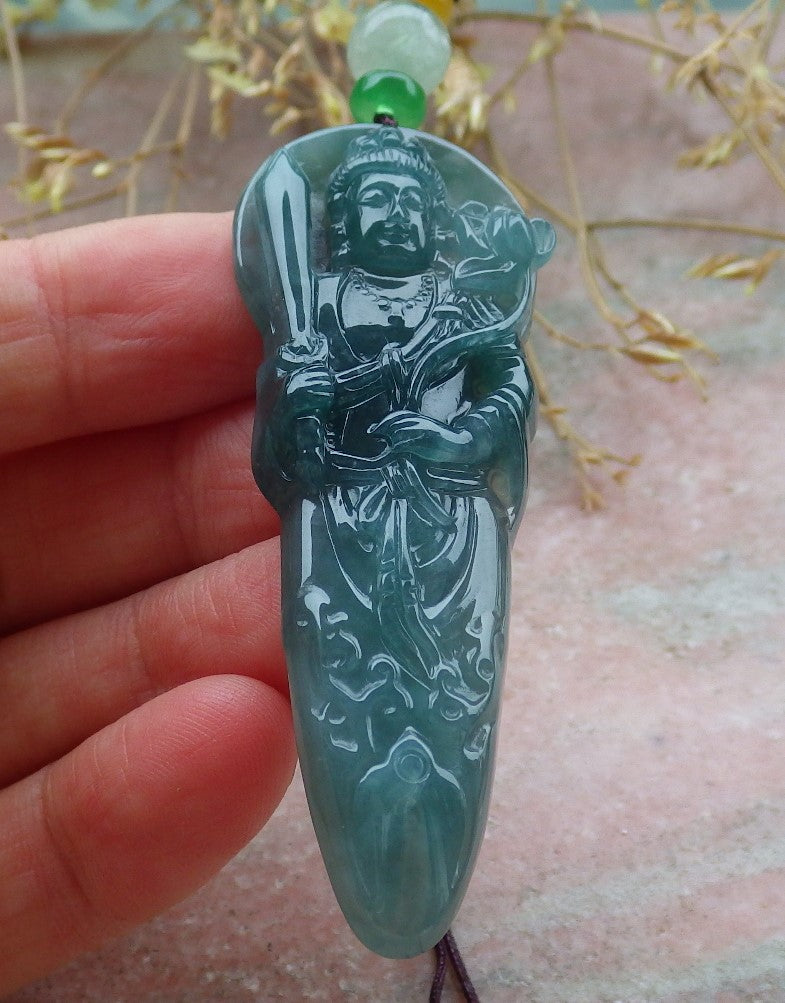 Certified Icy Green Burma 100% Natural A Jade jadeite Pendant Guanyin Kwan Yin Lotus Flower Sword Necklace 观音 643102  TN