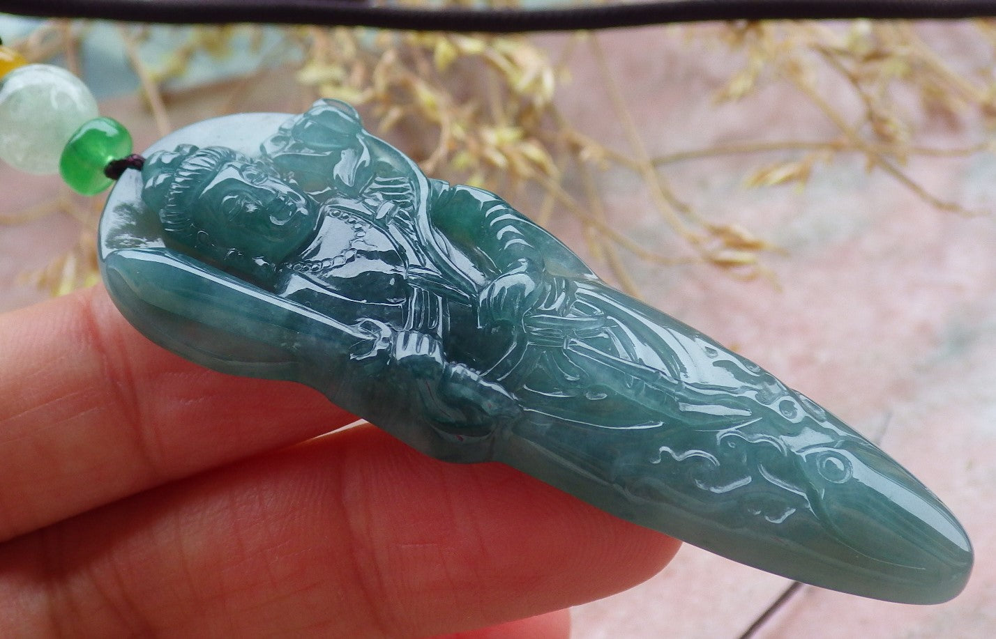 Certified Icy Green Burma 100% Natural A Jade jadeite Pendant Guanyin Kwan Yin Lotus Flower Sword Necklace 观音 643102  TN
